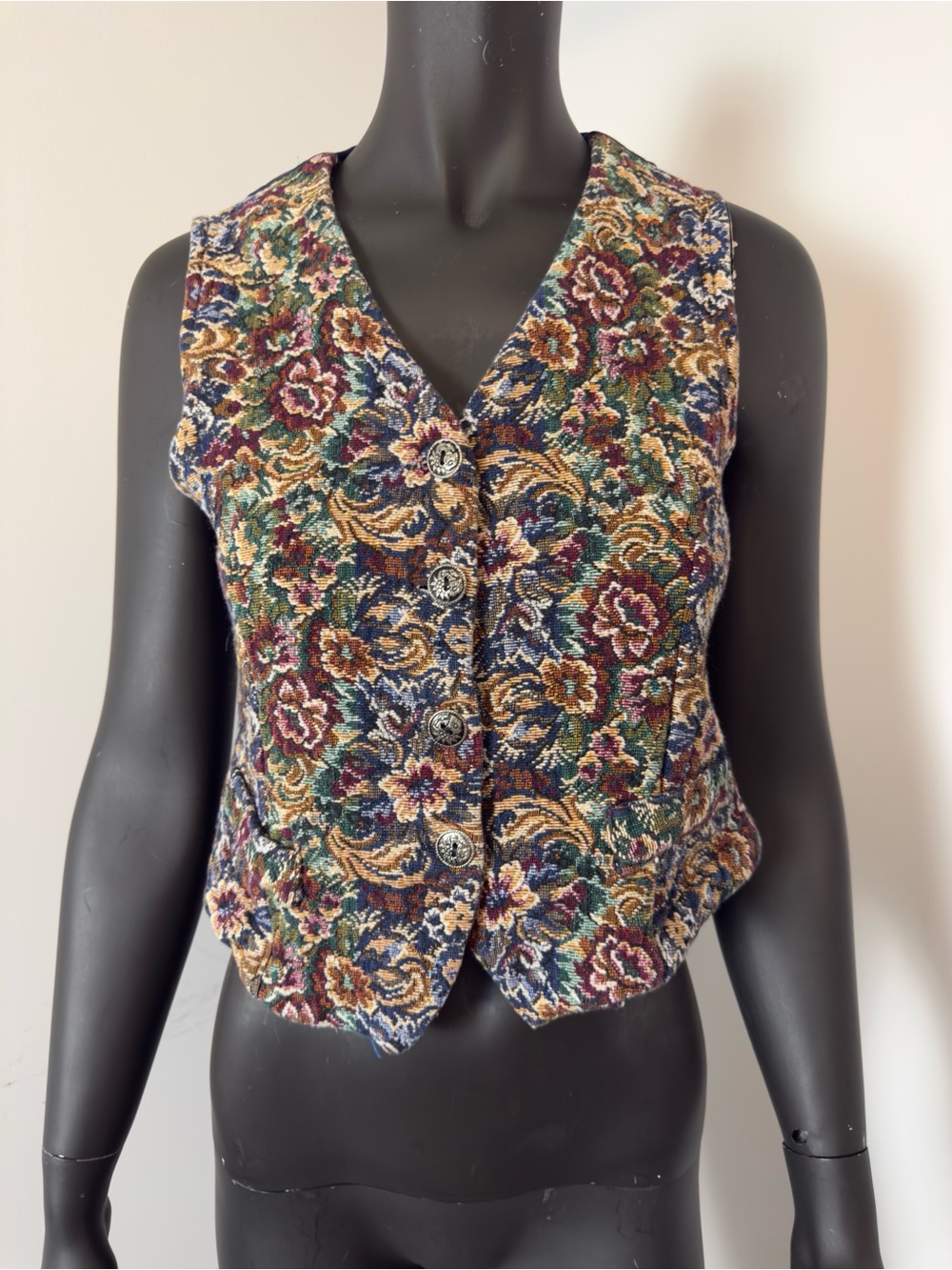 Basic Traditions Vintage Tapestry Floral Vest Cotton Button Front M